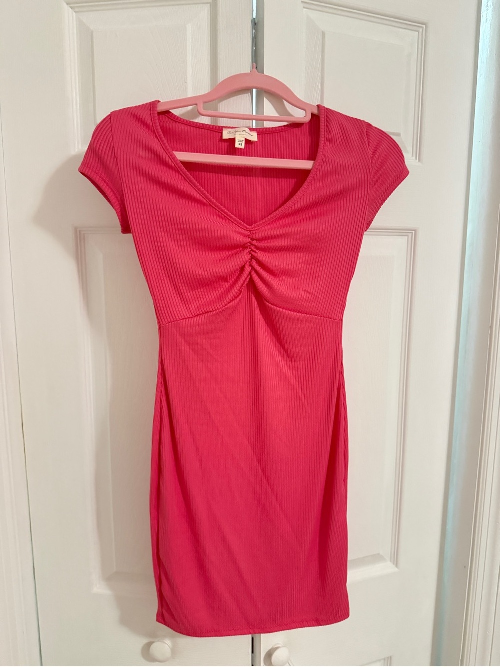 New See You Monday Barbie Pink Ribbed Bodycon Dress, XS